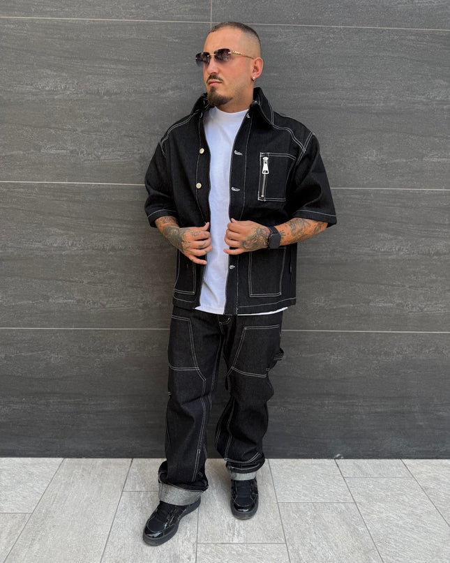 Completo Jeans Uomo Taglie Forti Cnt Carpenter Black