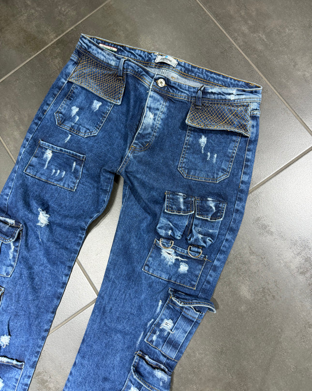 Jeans Uomo Taglie Forti Cnt Cargo 328 Blue